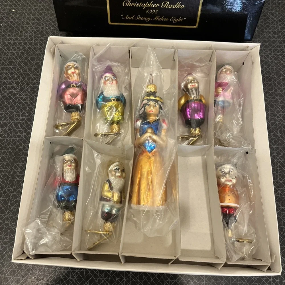 Vtg Christopher Radko Rare‎ 1995 And Snowy Make 8 Ornament, 7 Dwarves Snow White